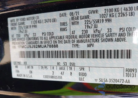 2021 Ford Escape Titanium z USA, uszkodzony, nr VIN 1FMCU9J92MUA78888